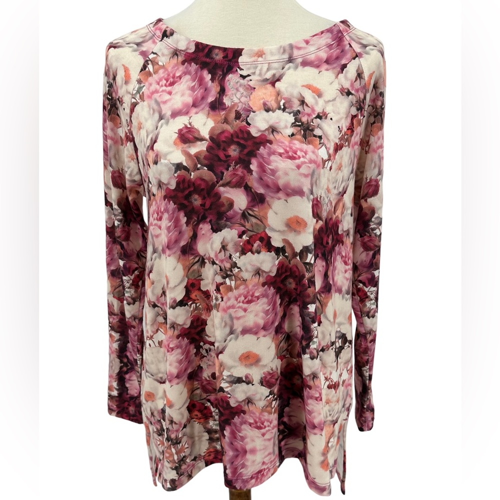 Soft Surroundings Purple Floral Lightweight Crew Neck Sweater Small Cottagecore - Picture 1 of 4
